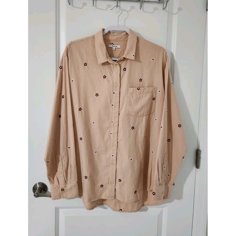 Madewell‎ Women's Daisy Embroidered Flannel Classic Ex-Boyfriend Shirt Size XXL